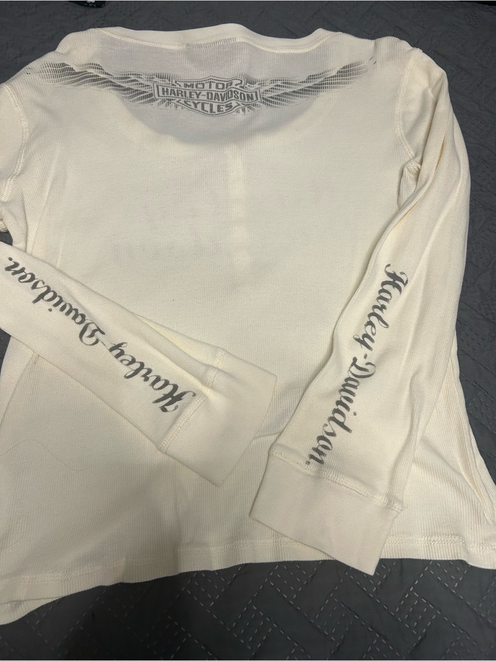 Harley-Davidson Cream Long Sleeve Henley with Script Logo - Picture 4 of 5